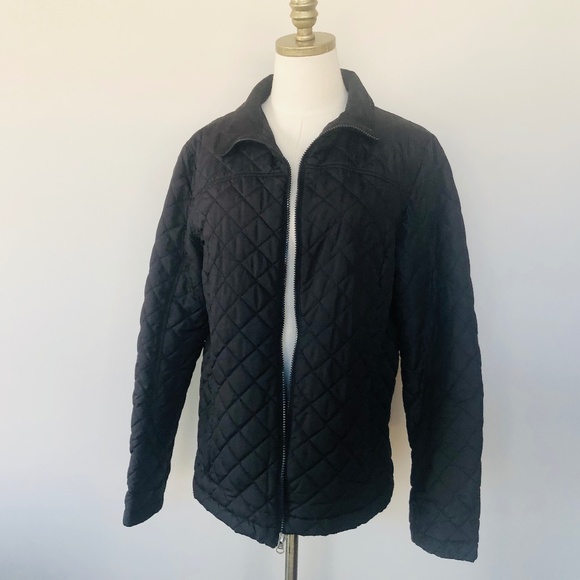 Black Large Lands' End Quilted Pucker Coat - Picture 1 of 5